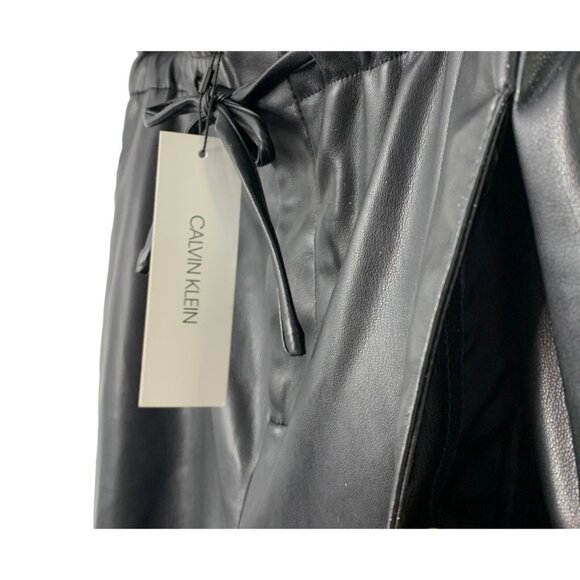 Calvin Klein Faux Leather Jogger Pants Black Size M Elastic Waist Relax Fit 8019 - Picture 4 of 9